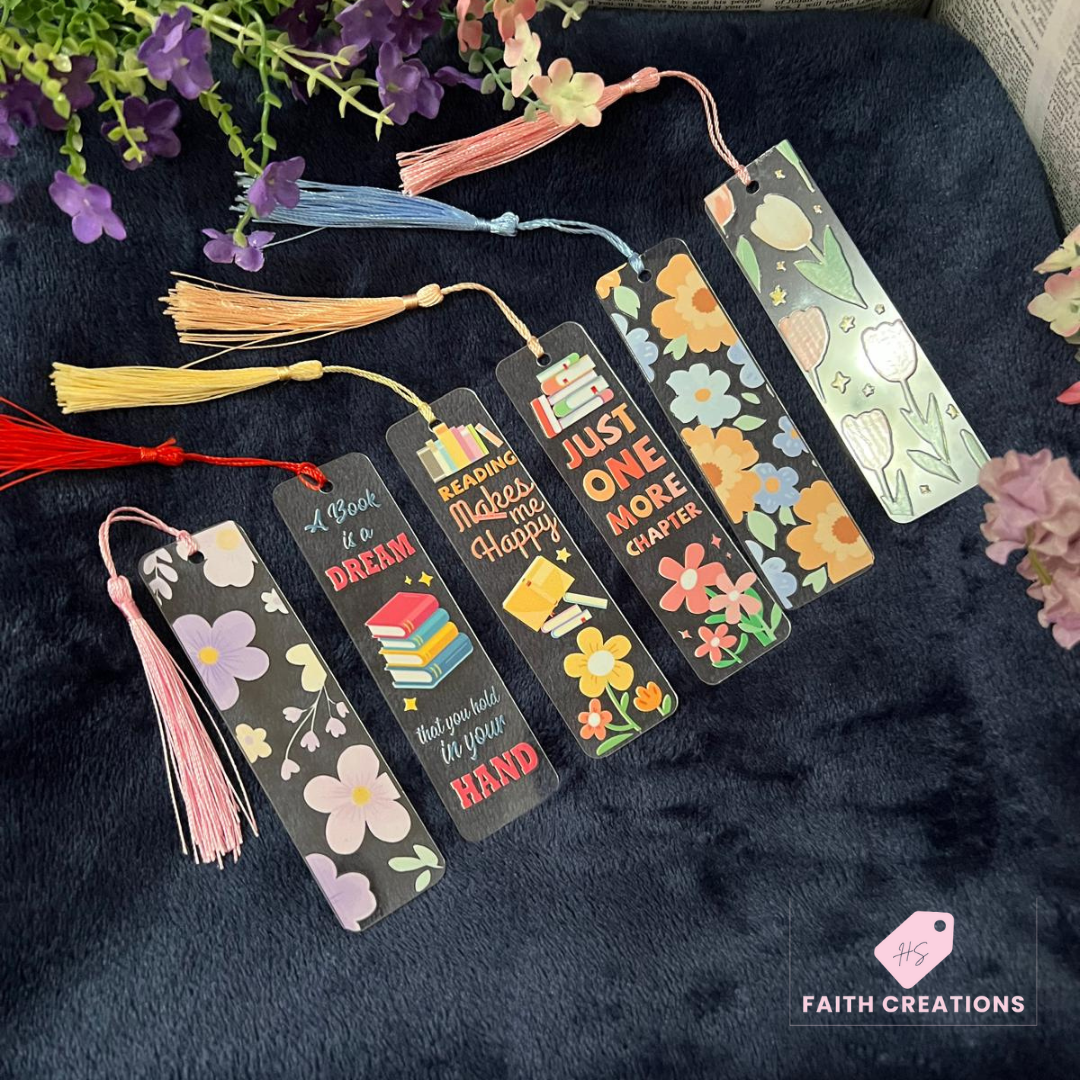 Acrylic Bookmark – Pink & Yellow Floral Design with Light Pink Tassel
