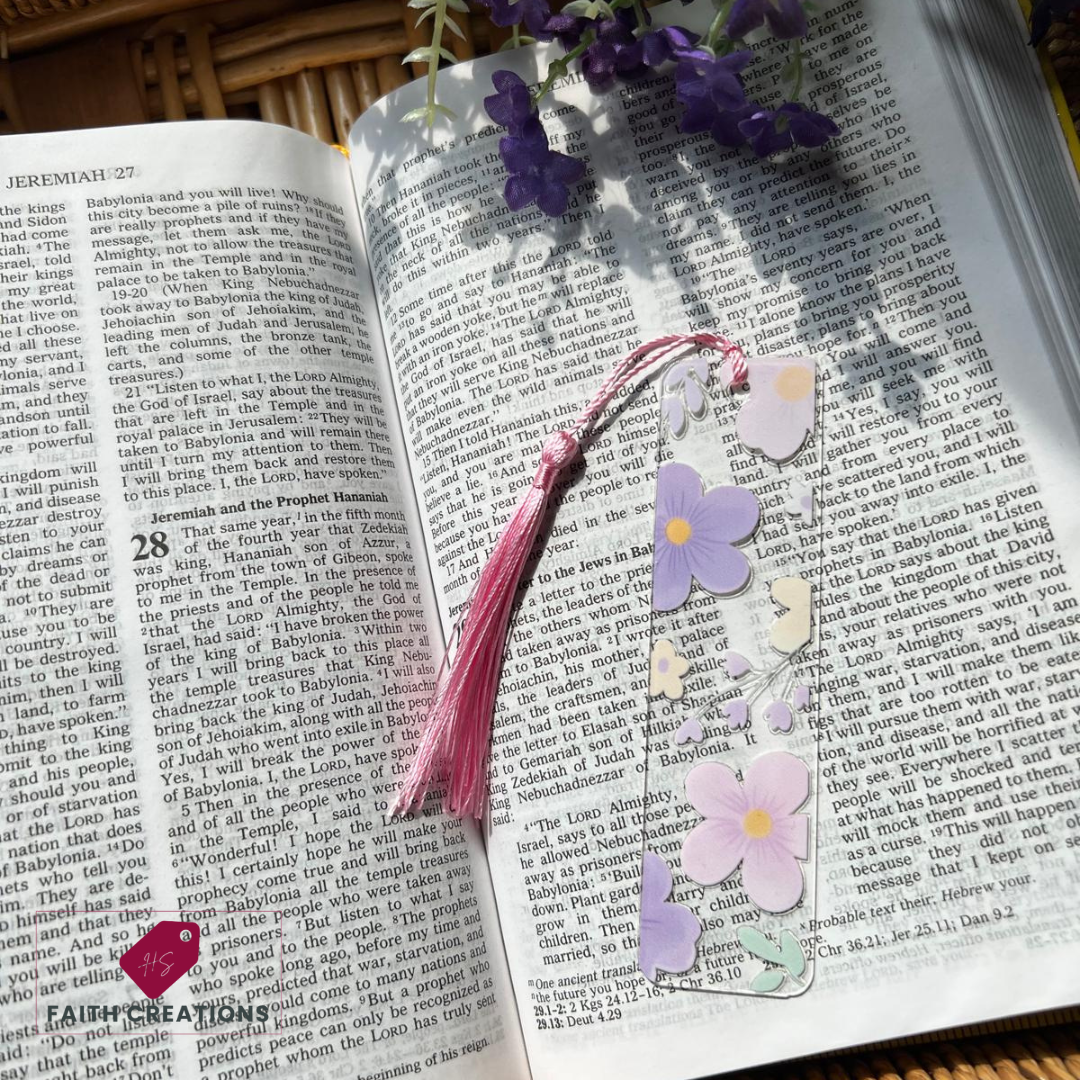 Acrylic Bookmark – Pink & Yellow Floral Design with Light Pink Tassel