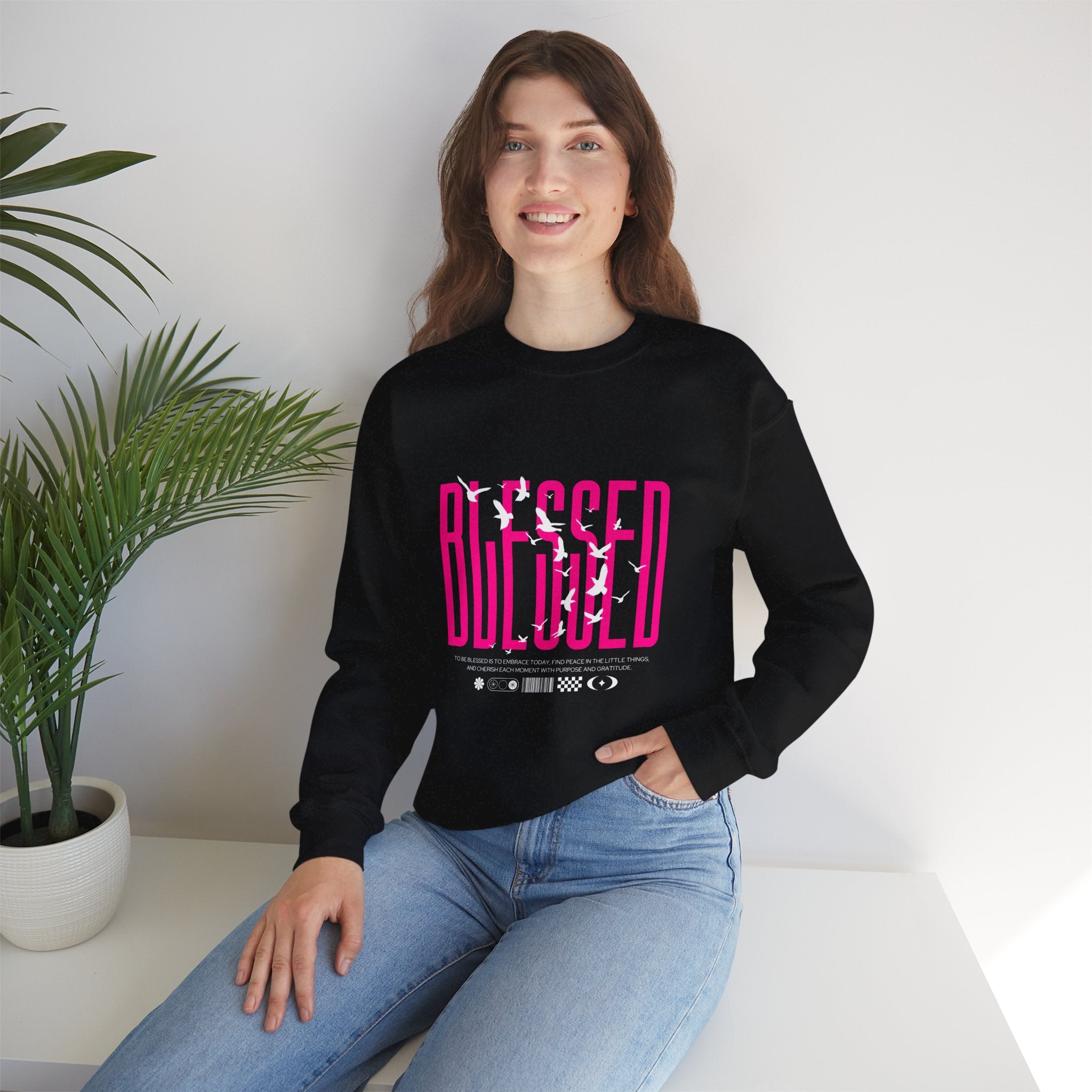 Blessed Crewneck Sweatshirt — Pink Gothic Design