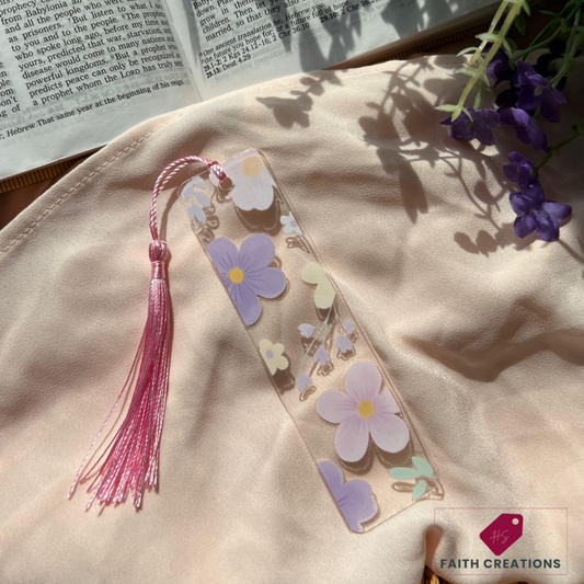 Acrylic Bookmark – Pink & Yellow Floral Design with Light Pink Tassel